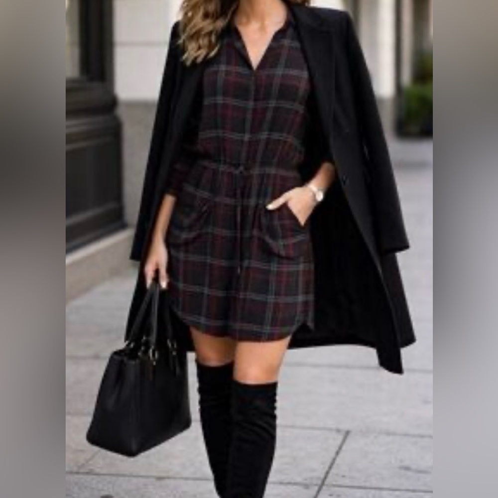 A.L.C. Silk Shirt Dress Black/Red 2